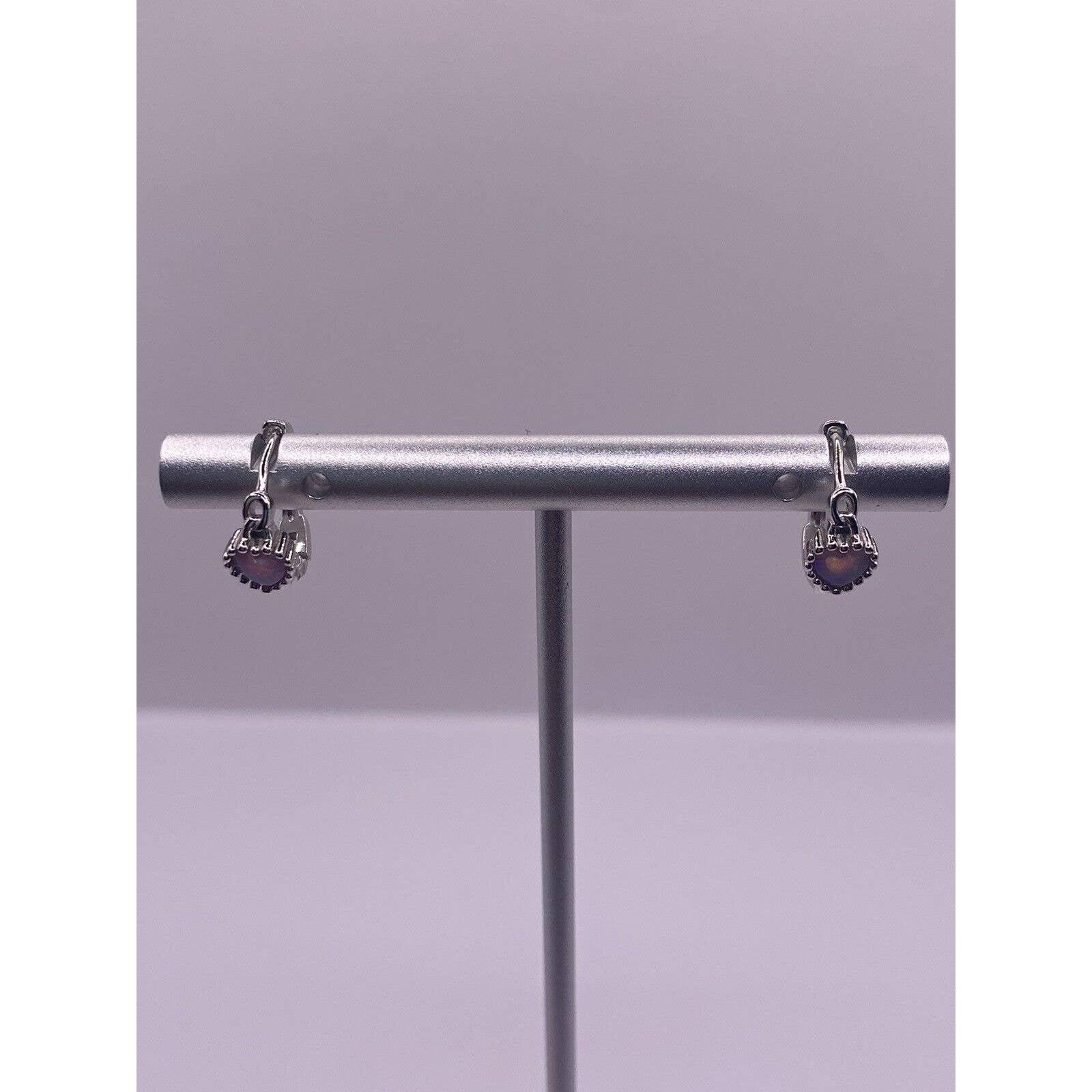 Beautiful Hoop Heart Sterling Silver Mystic Color Earrings